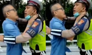 Video Viral! Tak Terima Ditilang Pria Ini Cekik Polisi di Jalan Tol Angke