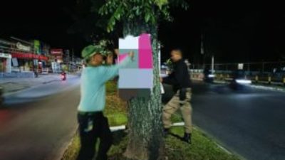 Satpol PP Padang Copot Ratusan Poster dan Iklan di Pohon Pelindung