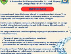Perumda Air Minum Tirta Saiyo Imbau Pelanggan Hemat Air Selama Musim Kemarau